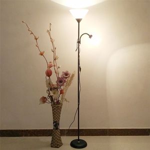 Double Head LED Eye Protection Mother and Son Floor Lamp Living Room Bedroom Bedside Vertical Table Lamp CN Plug  Power:5 + 9 w(Black)
