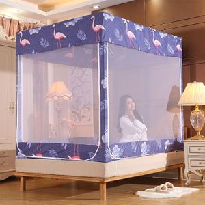 Square Ceiling Zipper Mosquito Net Encryption Zipper Three Door Defence Mosquito for 1.8m Bed with Anti-slip Rope(Gray Blue)