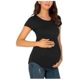 Ruffle shirt geplooide zwangerschapsblouse met korte mouwen (kleur: zwart Maat: XXL)