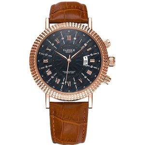 422 YAZOLE Men Fashion Business Leather Band Quartz Wrist Watch(Coffee+ Black)