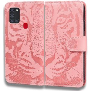 For Samsung Galaxy A21s Tiger Embossing Pattern Horizontal Flip Leather Case with Holder & Card Slots & Wallet(Pink)