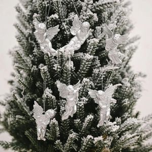 6 stks/pak Kerst Engel Hanger Decoratie Gegalvaniseerde Semi-dimensionale Hangende Ornament (Zilver)