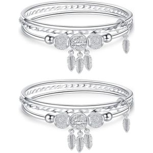 2 stks Dames Gesloten Solid Drie Ringen Armband  Grootte: Z103 58mm