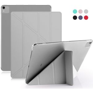 For iPad Pro 12.9 inch (2020) Multi-folding Horizontal Flip Shockproof Transparent PC + PU Leather Case with Sleep / Wake-up Function(Grey)