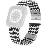 Braided + Stainless Steel Replacement Watchbands For Apple Watch Series 6 & SE & 5 & 4 44mm / 3 & 2 & 1 42mm(Horizontal Black White)