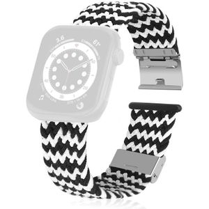 Braided + Stainless Steel Replacement Watchbands For Apple Watch Series 6 & SE & 5 & 4 44mm / 3 & 2 & 1 42mm(Horizontal Black White)