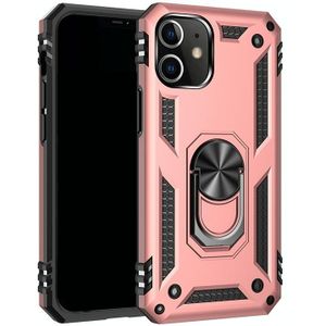 For iPhone 12 mini Shockproof TPU + PC Protective Case with 360 Degree Rotating Holder(Rose Gold)