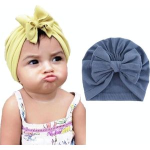 3 PCS Baby Solid Color Cotton Hedging Cap Bowknot Turban Hat(Navy)
