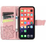 Butterfly Love Flower Embossed Horizontal Flip Leather Case with Bracket / Card Slot / Wallet / Lanyard For iPhone 13 mini(Rose Gold)