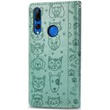 For Huawei P Smart Z / Y9 Prime2019 Cute Cat and Dog Embossed Horizontal Flip PU Leather Case with Holder / Card Slot / Wallet / Lanyard(Grass Green)