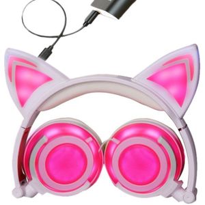 USB Charging Foldable Glowing Cat Ear Headphone Gaming Headset with LED Light & AUX Cable  For iPhone  Galaxy  Huawei  Xiaomi  LG  HTC and Other Smart Phones(Pink)