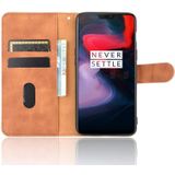 For OnePlus 6 Solid Color Skin Feel Magnetic Buckle Horizontal Flip Calf Texture PU Leather Case with Holder & Card Slots & Wallet(Brown)