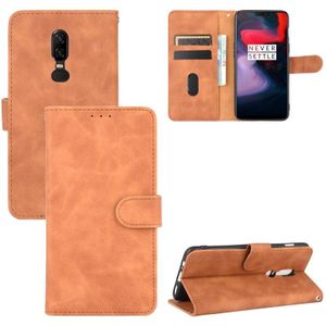 For OnePlus 6 Solid Color Skin Feel Magnetic Buckle Horizontal Flip Calf Texture PU Leather Case with Holder & Card Slots & Wallet(Brown)