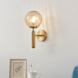 6102 Round Glass LED Wall Light Hotel Bedroom Bedside Living Room  Power source: 12W Three-color Light( Copper Color Water Pattern Amber Lampshade)