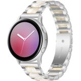 For Huawei Watch 3/3 Pro/Garmin Venu 2 22mm Universal Three-beads Stainless Steel + Resin Replacement Strap Watchband(Silver+Pearl White)