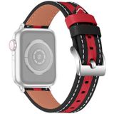 Kleur bijpassende lederen horlogeband voor Apple Watch Series 7 41mm / 6 & SE & 5 & 4 40mm / 3 & 2 & 1 38mm (zwart rood)