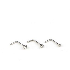 60 PCS Color Mixed Diamond Shape Stainless Steel Nose Stud Rings L Shaped Piercing Jewelry Pin Length: 7mm  pin diameter: 0.6mm (White)