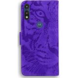 For Motorola Moto E (2020) / Moto E7 Tiger Embossing Pattern Horizontal Flip Leather Case with Holder & Card Slots & Wallet(Purple)