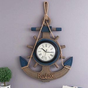 Retro Old Decoration Wall Clock Living Room Wooden Clock Wall Decoration(Blue)