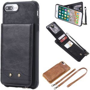For iPhone 8 Plus / 7 Plus Vertical Flip Shockproof Leather Protective Case with Long Rope  Support Card Slots & Bracket & Photo Holder & Wallet Function(Black)