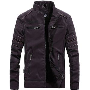 Men Casual Leather Jacket Coat (Color:Coffee Size:XXXL)