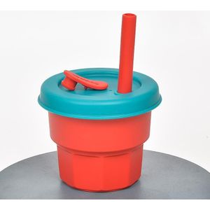 Children Silicone Straw Cups Drop And High Temperature Resistant Water Cups Dark Red Cup + Olive Green Cover(300ml)