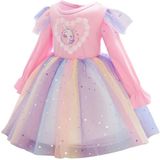 Children Dress With Flying Sleeves Rainbow Sequined Mesh Princess Dress (Color:Pink Size:130)