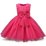 Rose Red Girls Sleeveless Rose Flower Pattern Bow-knot Lace Dress Show Dress  Kid Size: 130cm