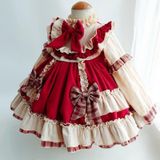 Girls Autumn And Winter Long-sleeved Lolita Dress (Color:Red Size:120)