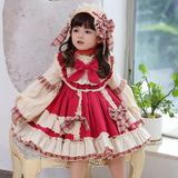 Girls Autumn And Winter Long-sleeved Lolita Dress (Color:Red Size:120)