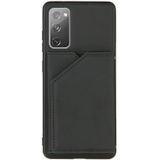 For Samsung Galaxy S20 FE Skin Feel PU + TPU + PC Back Cover Shockproof Case with Card Slots & Holder & Photo Frame(Black)