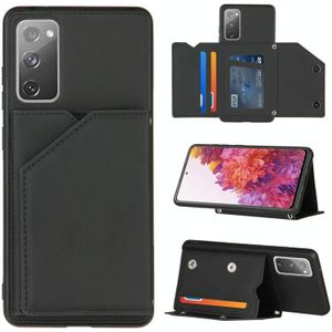 For Samsung Galaxy S20 FE Skin Feel PU + TPU + PC Back Cover Shockproof Case with Card Slots & Holder & Photo Frame(Black)