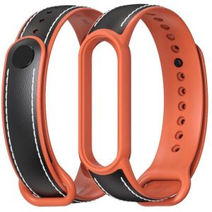 Voor Xiaomi Mi Band 5/6 Mijobs TPU + Lederen Vervanging Strap Horlogeband (Zwart + Oranje)