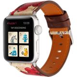 For Apple Watch Series 3 & 2 & 1 42mm Retro Flower Series  Big Red Flower Wrist Watch Genuine Leather Band