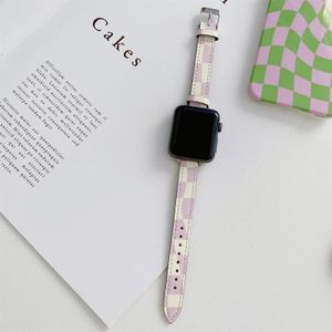Afslanken Checkerboard Lederen Vervanging Strap Horlogeband voor Apple Watch Series 7 41mm / 6 & SE & 5 & 4 40mm / 3 & 2 & 1 38mm (Paars)