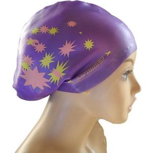 Printed Silicone Swimming Cap Waterproof Swimming Cap for Long Hair  Size:One Size(Purple)
