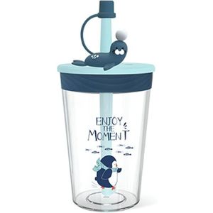 Children Cartoon Marine Animal Straw Drinking Cup Safe And Environmentally Friendly Plastic Drinking Cup(Navy Blue)