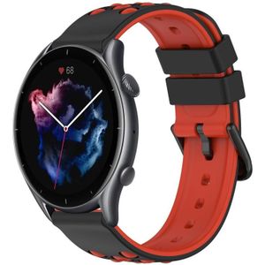 Voor Amazfit GTR 3 22 mm tweekleurige poreuze siliconen horlogeband (zwart + rood)