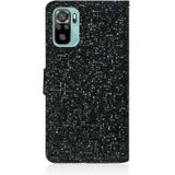For Xiaomi Redmi Note 10 4G Glitter Powder Horizontal Flip Leather Case with Card Slots & Holder & Lanyard(Black)