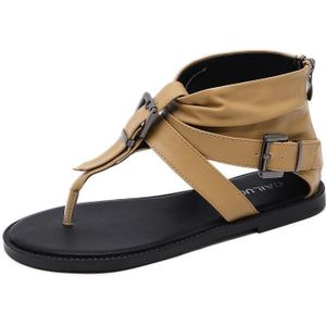 Dames riem gesp slippers casual platte sandalen  maat: 39 (lichtbruin)
