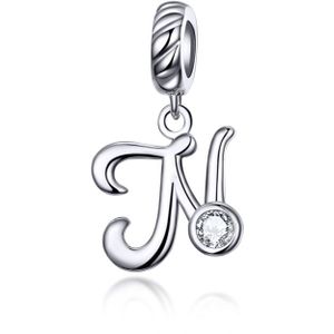 S925 Sterling Silver 26 English Letter Pendant DIY Bracelet Necklace Accessories  Style:N
