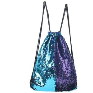 Mermaid Glittering Sequin Drawstring Sports Backpack Shoulder Bag(Blue Purple)