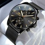 OLEVS 2886 heren sportchronograaf waterdicht lichtgevend quartz horloge (zwart gouden mesh strip)