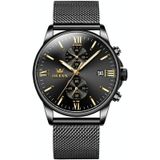 OLEVS 2886 heren sportchronograaf waterdicht lichtgevend quartz horloge (zwart gouden mesh strip)