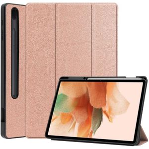 For Samsung Galaxy Tab S7 Lite T730 / T735 / Tab S7 FE T736 Custer Pattern Pure Color TPU Smart Tablet Holster with Sleep Function & 3-Fold Holder & Pen Slot(Rose Gold)