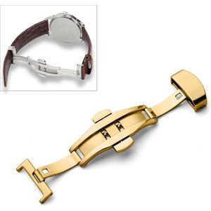 Watch Leather Wrist Strap Butterfly Buckle 316 Stainless Steel Double Snap  Size: 14mm (Gold)