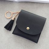 Fashion Women Wallet Short Leather Mini Casual ID Card Holders Bags Ladies Coin Clutch Tassel Bag(Black)
