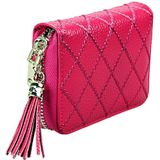 Genuine Cowhide Leather Grid Texture Zipper Card Holder Wallet RFID Blocking Card Bag Protect Case Coin Purse with Tassel Pendant & 15 Card Slots for Women  Size: 11.1*7.9*3.5cm(Red)