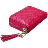 Genuine Cowhide Leather Grid Texture Zipper Card Holder Wallet RFID Blocking Card Bag Protect Case Coin Purse with Tassel Pendant & 15 Card Slots for Women  Size: 11.1*7.9*3.5cm(Red)