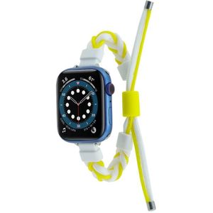 Siliconen bonen gevlochten koord nylon horlogeband voor Apple Watch 38 mm (wit geel)